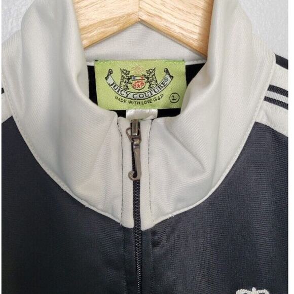 Vintage Y2K Juicy Couture Track Jacket Large Black White Satin Rare "Love G&P" - Picture 3 of 7
